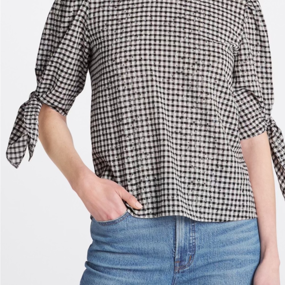 CeCe Sportswear
Women's Tie Sleeve Gingham Printed Woven Top - Size: Medium